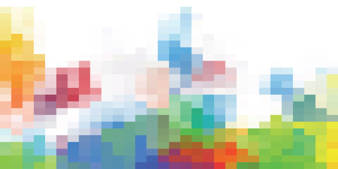 Deep Sea Green Blue Seamless Pixilated Gradient Background. Mosaic Pixel Art Texture. Horizontal Pixel Gradient Backdrop.