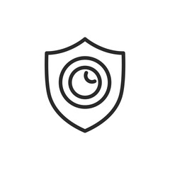 Shield and camera, linear style icon. Security and protection. Editable stroke width