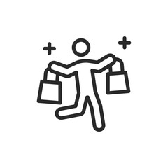 Happy shopper with bags, linear style icon. Editable stroke width