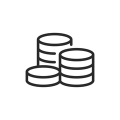 Stack of coins, linear style icon. Editable stroke width