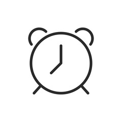 Alarm clock, linear style icon. Classic alarm clock with bells on top. Editable stroke width.