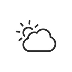 Cloudy with sun, linear style icon. weather, partly cloudy, or meteorology. Editable stroke width.