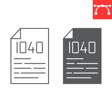 1040 tax form line and glyph icon, income and finance, irs tax form vector icon, vector graphics, editable stroke outline sign, eps 10.