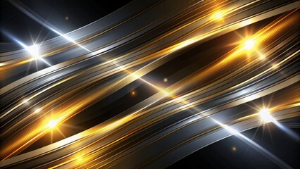 Vibrant abstract gold and silver lines radiate dynamic shiny effects on sleek black background for ecommerce advertisement and marketing materials.