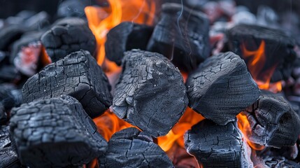 Close-Up of Glowing Charcoal Briquettes