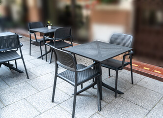 Street Restaurant Table, Empty Cafe Tables, Bistro Seat, Bar Terrace, Outdoor Restaurants, Cafeteria