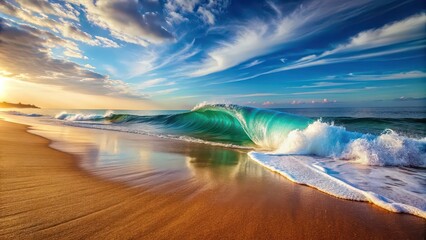 Soft ocean wave gently rolling onto sandy beach background, ocean, wave, sandy, beach, tranquil, relaxation, peaceful, coastline, shore