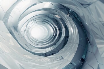 Obraz premium Futuristic white spiral staircase architecture, abstract background. Concept of modern design, interior, technology, and progress
