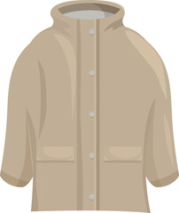 Beige jacket with buttons and pockets is folded on white background