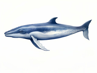 Blue Whale in white background, blue Whale isolated Raster object, 3D blue whale illustration