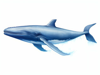 Obraz premium Blue Whale in white background, blue Whale isolated Raster object, 3D blue whale illustration