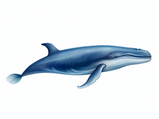 Blue Whale in white background, blue Whale isolated Raster object, 3D blue whale illustration