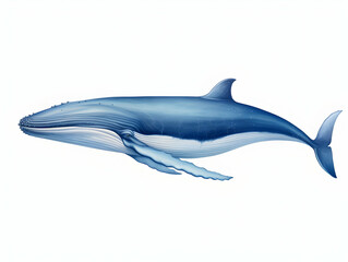 Blue Whale in white background, blue Whale isolated Raster object, 3D blue whale illustration