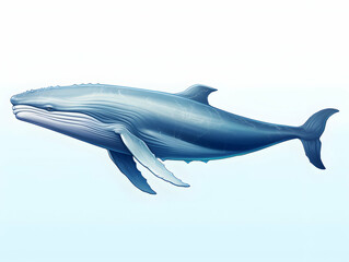 Blue Whale in white background, blue Whale isolated Raster object, 3D blue whale illustration