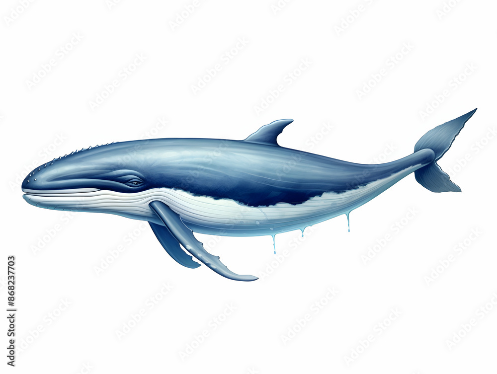 Wall mural Blue Whale in white background, blue Whale isolated Raster object, 3D blue whale illustration