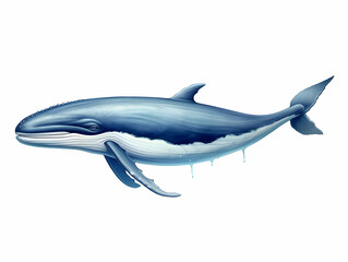 Blue Whale in white background, blue Whale isolated Raster object, 3D blue whale illustration
