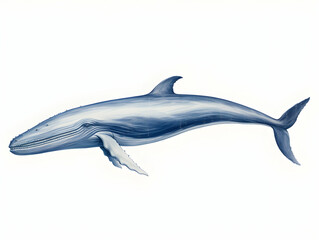Blue Whale in white background, blue Whale isolated Raster object, 3D blue whale illustration