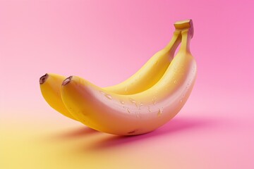 Two ripe bananas on a pink background. They are fresh and vibrant, perfect for a healthy snack.