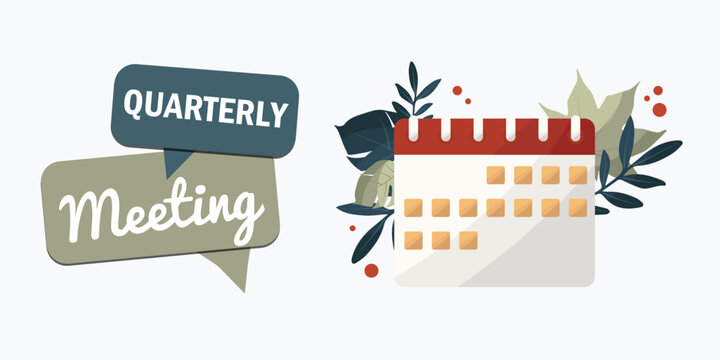 quarterly calendar illustration with text quarterly meeting. Time management concept. quarterly plan concepts. quarterly meeting. quarterly illustration - Stock Vector