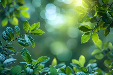 Tranquil Nature Background with Sunlit Green Leaves and Bokeh Effect