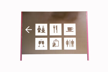 Brown sign or symbol give large directions canteen, restaurant, cafeteria isolated on white background.	