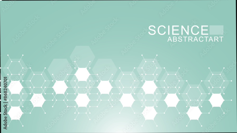 Wall mural modern scientific background with hexagons, lines and dots. wave flow abstract background. molecular