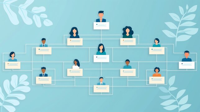 Organizational structure concept. Teamwork organization and business workflow process management for Information on hierarchical structure of departments in business