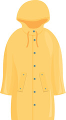 Yellow raincoat with hood protecting from cold and rain during spring season