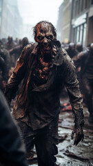 Creepy zombie dead people crowd walk. Generative ai artistic image