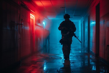 Fototapeta premium Sniper, soldier man with machine gun, war concept