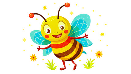 Cheerful Cartoon Bee with Colorful Wings