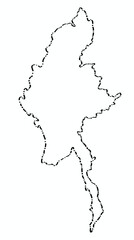 Doodle freehand dash line drawing of Myanmar map.
