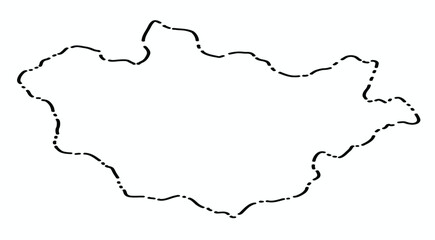 Doodle freehand dash line drawing of Mongolia map.
