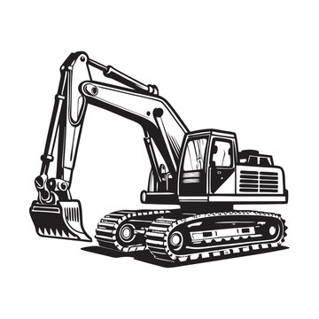 black and white excavator construction equipment clip art preview