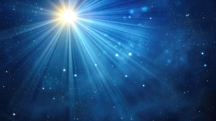 Naklejka premium Glowing Sun. Abstract Light Flare in Blue Sky with Realistic Shine on Dark Background