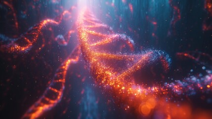 An Abstract Image of a DNA Strand with Orange and Blue Flames in the Background - Generative AI