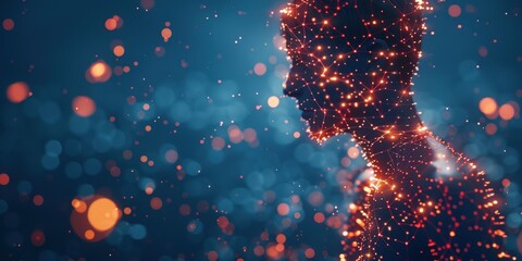 Representation of fibromyalgia: A person experiencing widespread pain and fatigue, depicted as glowing points, raising awareness about chronic pain, fibromyalgia symptoms, and invisible illnesses