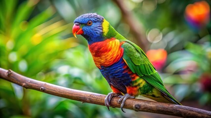 Colorful rainbow lorikeet perched on a branch in the zoo, lorikeet, rainbow, colorful, bird, zoo, wildlife, feathers, tropical