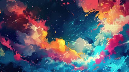 Obraz premium Vivid, Colorful Galaxy Background, Abstract Nebula Cloud Illustration