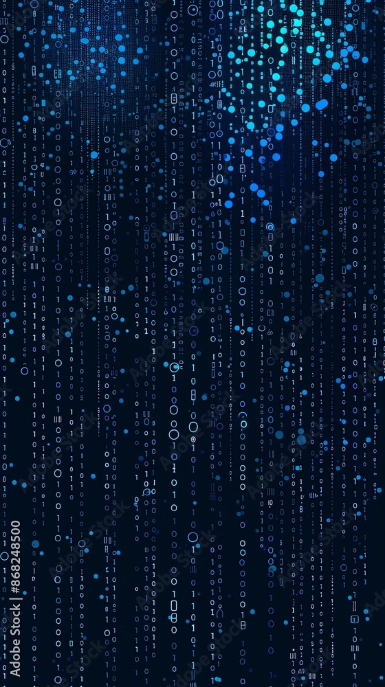 Wall mural Abstract background of falling binary code, data flow, digital rain. Concept of programming, cybersecurity, big data, technology. - Wall murals