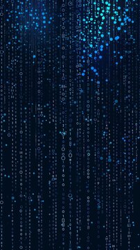 Abstract background of falling binary code, data flow, digital rain. Concept of programming, cybersecurity, big data, technology.