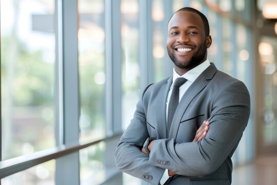 Corporate Male. African American Businessman Smiling with Joy and Happiness
