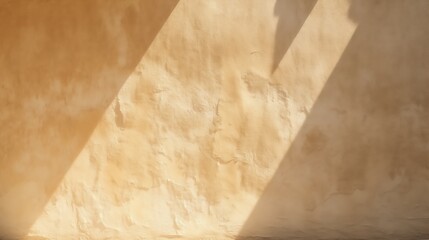 Texture of a beige wall with a shade of sun light.