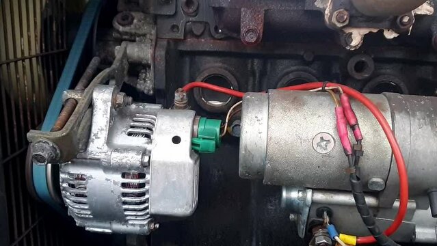 Engine Alternator and Starter Motor Close-Up Inspection