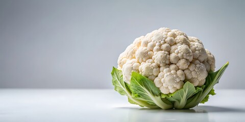 Minimalist still life photo of a beautiful cauliflower against a white background, cauliflower, vegetable, organic, healthy, food