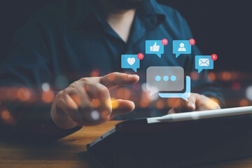 Social media and digital online concept, man using smart phone. The concept of living on vacation and playing social media. Social Distancing ,Working From Home concept. Social media concept.