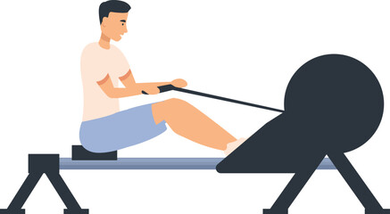 Fototapeta premium Young athlete is training on a rowing machine, working on his physical condition