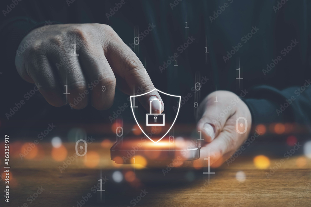 Wall mural cybersecurity concept, user privacy security and encryption, secure internet access future technolog