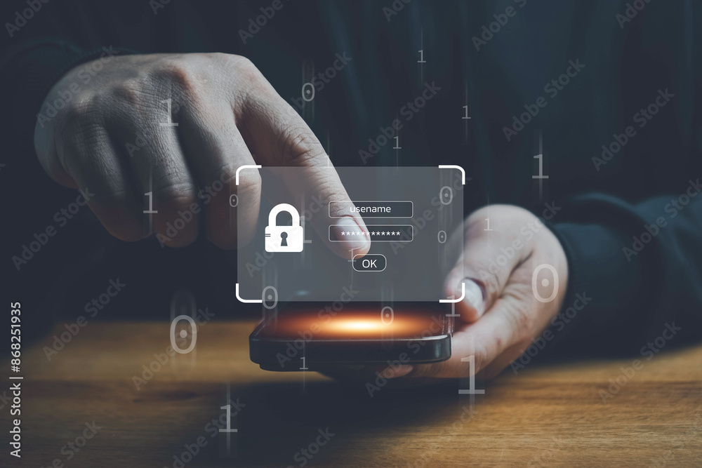 Wall mural cybersecurity concept, user privacy security and encryption, secure internet access future technolog