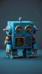 Cute Blue Robot Design with Matching Blue Background, AI, ML, Futuristic wallpaper background